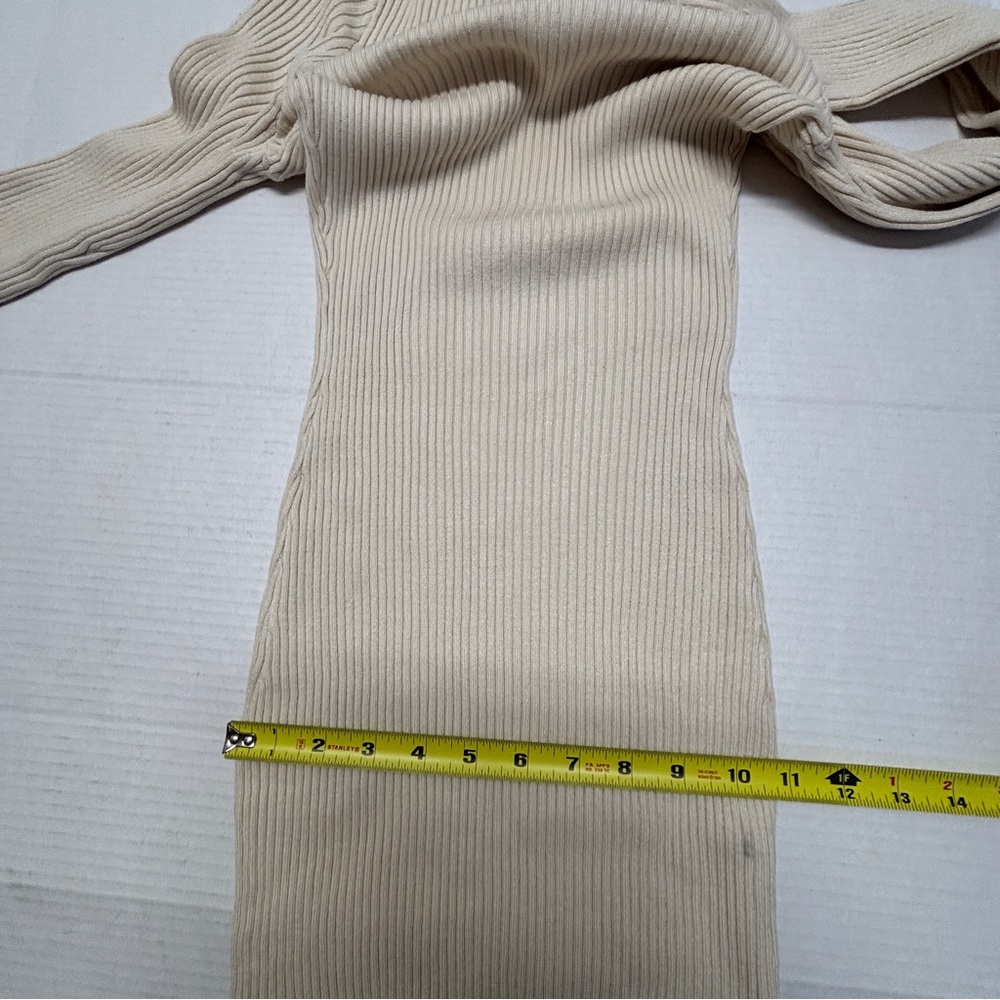NWT H&M Ribbed Knit Bodycon Dress Long Sleeves Beige Sz S - Picture 12 of 14